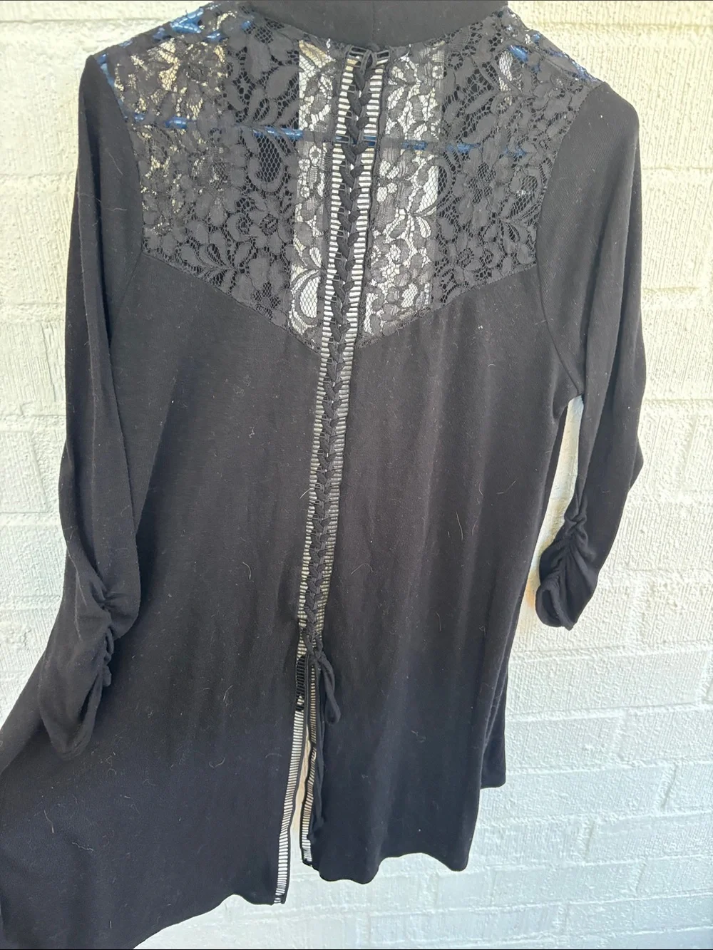 August Silk Lace Black Lace-Back Open Front Cardigan sz L